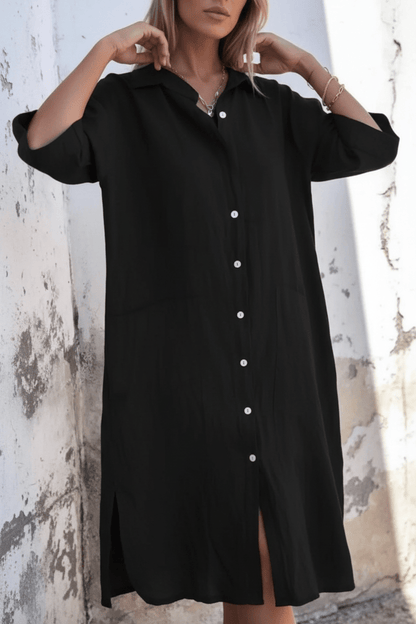 women_fashion - littlescollectionMidi dress linenSienna Linen Button - Down Midi Shirt Dress with Patch Pocketsbreathable dress