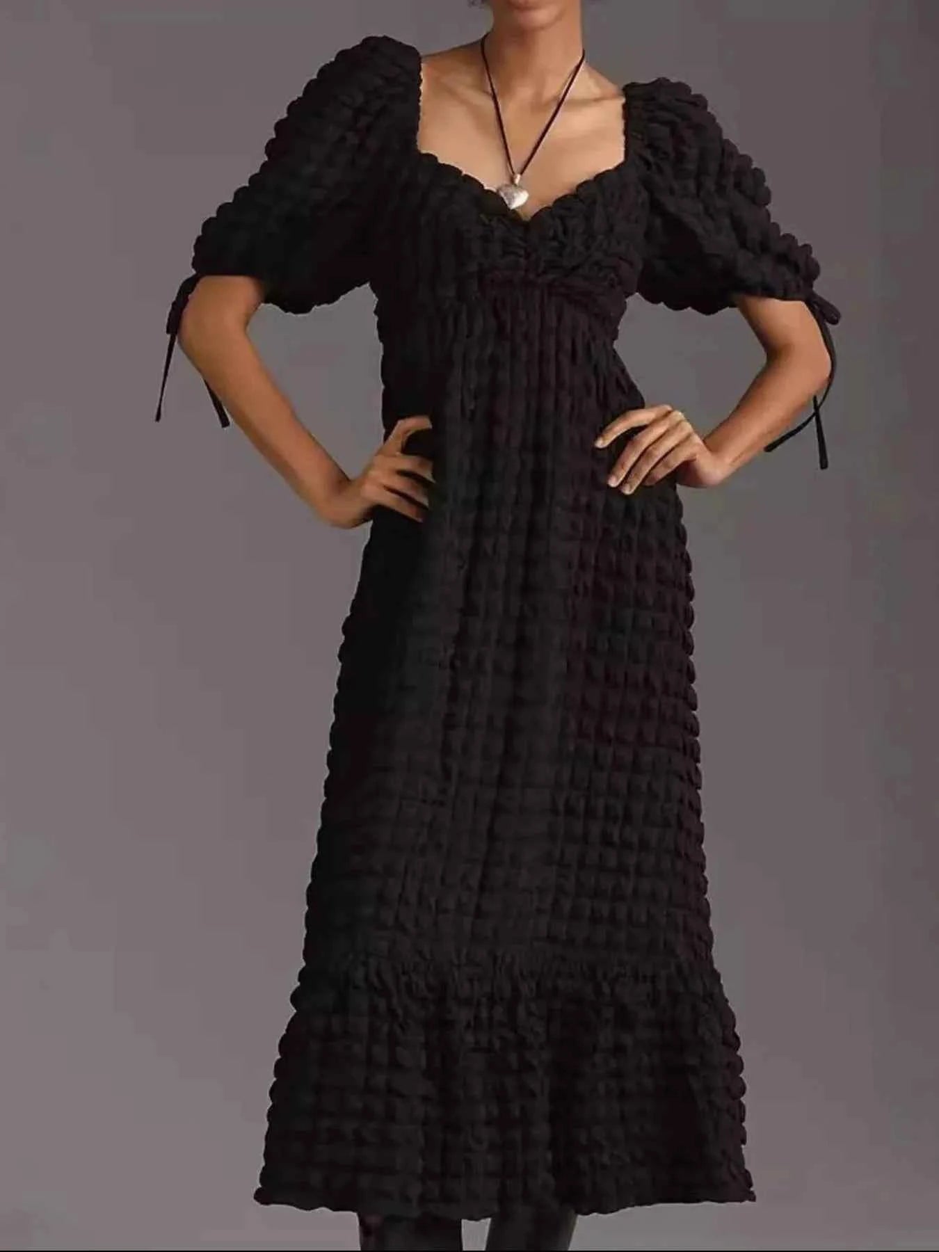 women_fashion - littlescollectionDressSweetheart Neck Puff Sleeve Vintage Textured DressShipping delay Feb 1 - Mar 1