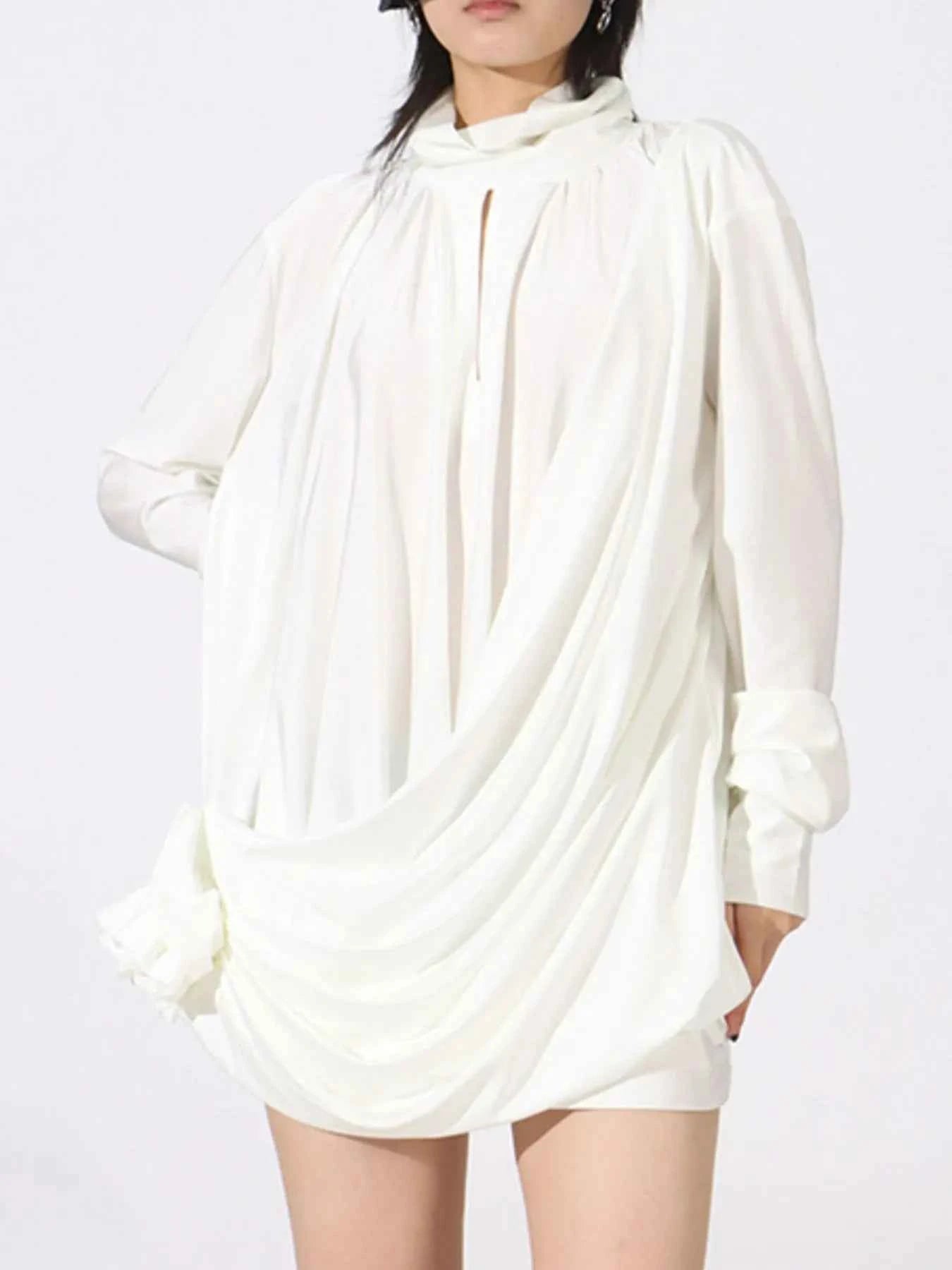 women_fashion - littlescollectionDressRuched Long Sleeve Cotton Mini Dresslong sleeve dress