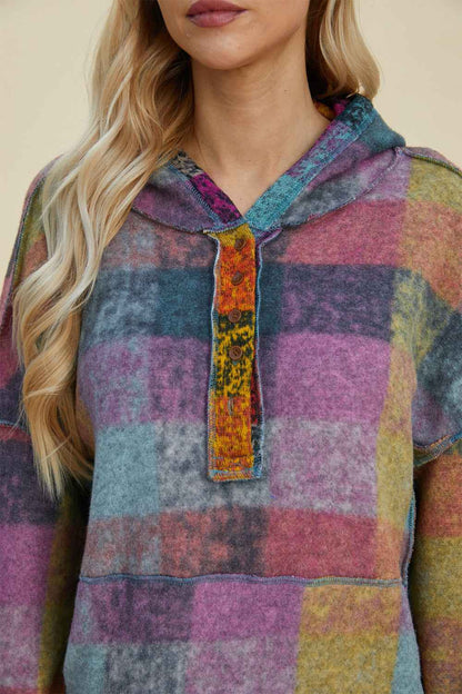 DT Plaid Dropped Shoulder Fleece Hoodie