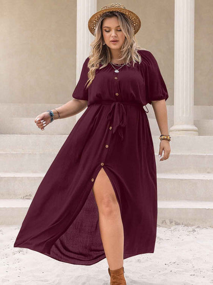 Plus Size Round Neck Slit Dress
