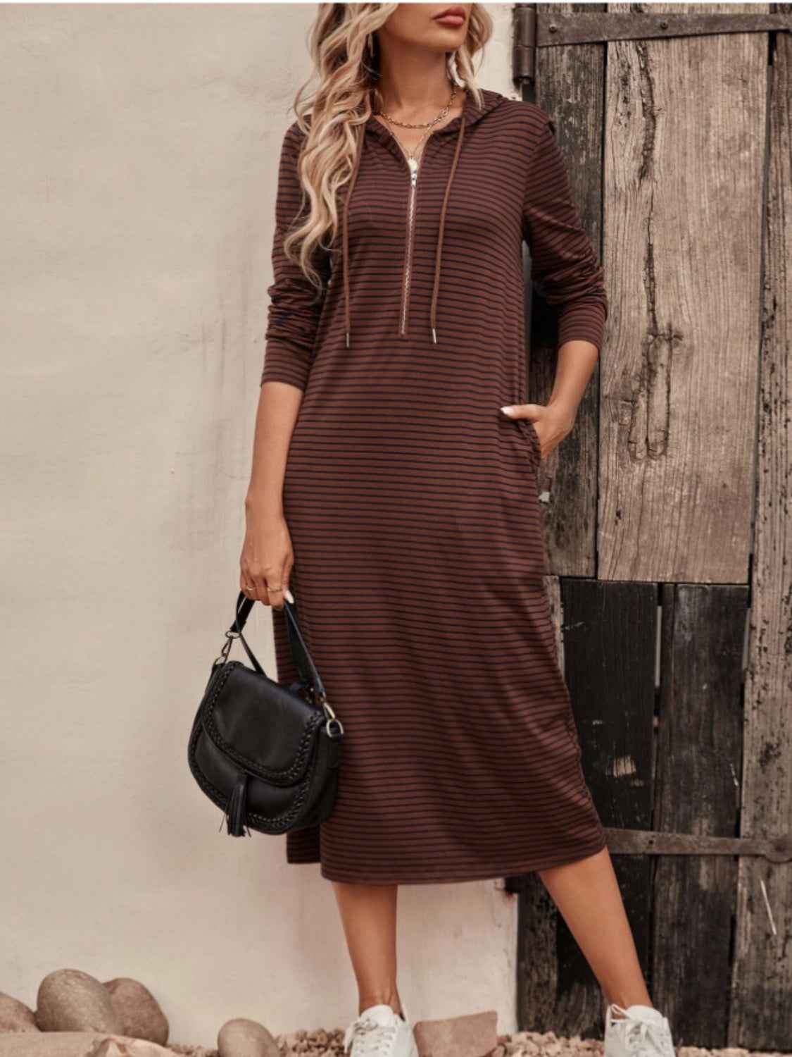 Striped Hooded Cotton Dress