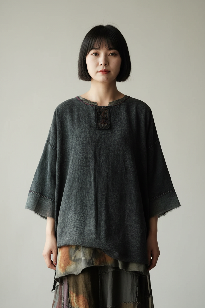 Vintage Embroidery Cotton Linen Tee and Skirt Set Women
