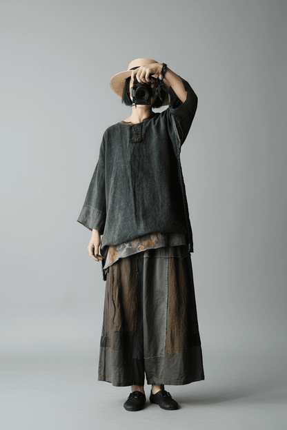 women_fashion - littlescollectionblouseVintage Embroidery Cotton Linen Tee and Skirt Set WomenChinese style top