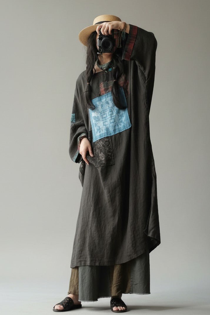 BohoLittlesEdit - Linen Dress - Willow Patchwork Linen Midi Dress