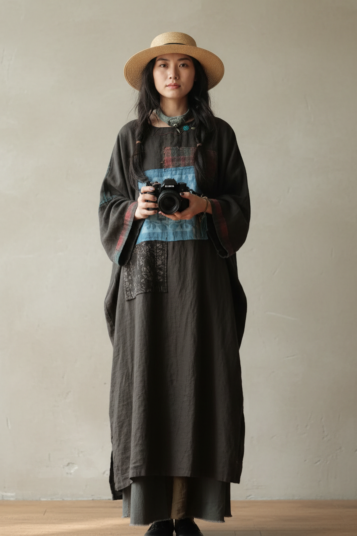 Willow Patchwork Linen Midi Dress Women