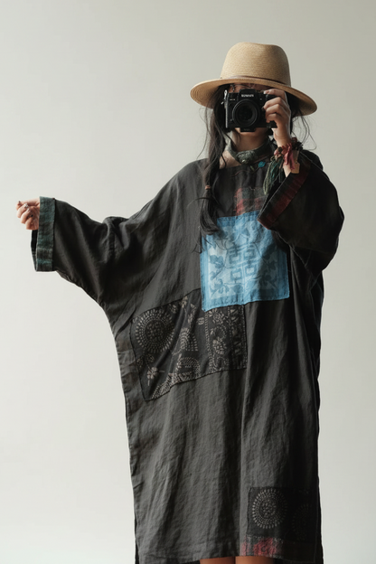 Willow Patchwork Linen Midi Dress Women