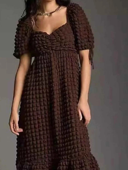 women_fashion - littlescollectionDressSweetheart Neck Puff Sleeve Vintage Textured DressShipping delay Feb 1 - Mar 1