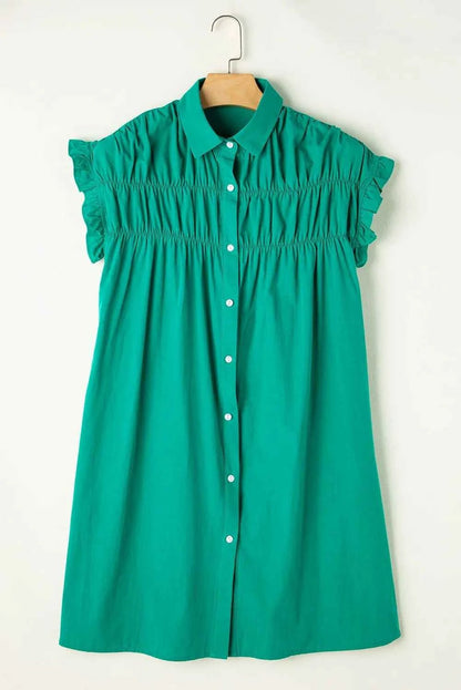 women_fashion - littlescollectionmini dressRuffled Flounce Sleeve Loose Cotton Mini Dresscotton mini dress