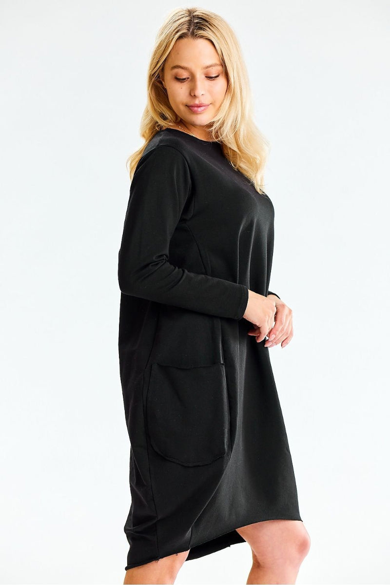 Oversized Cotton Midi Dress - Long Sleeve Sweatshirt with Pockets