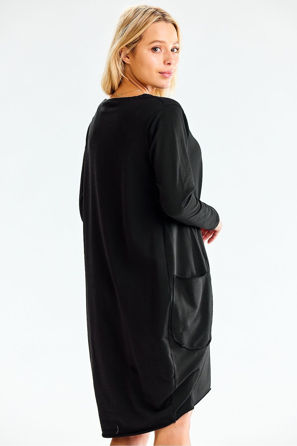 Oversized Cotton Midi Dress - Long Sleeve Sweatshirt with Pockets