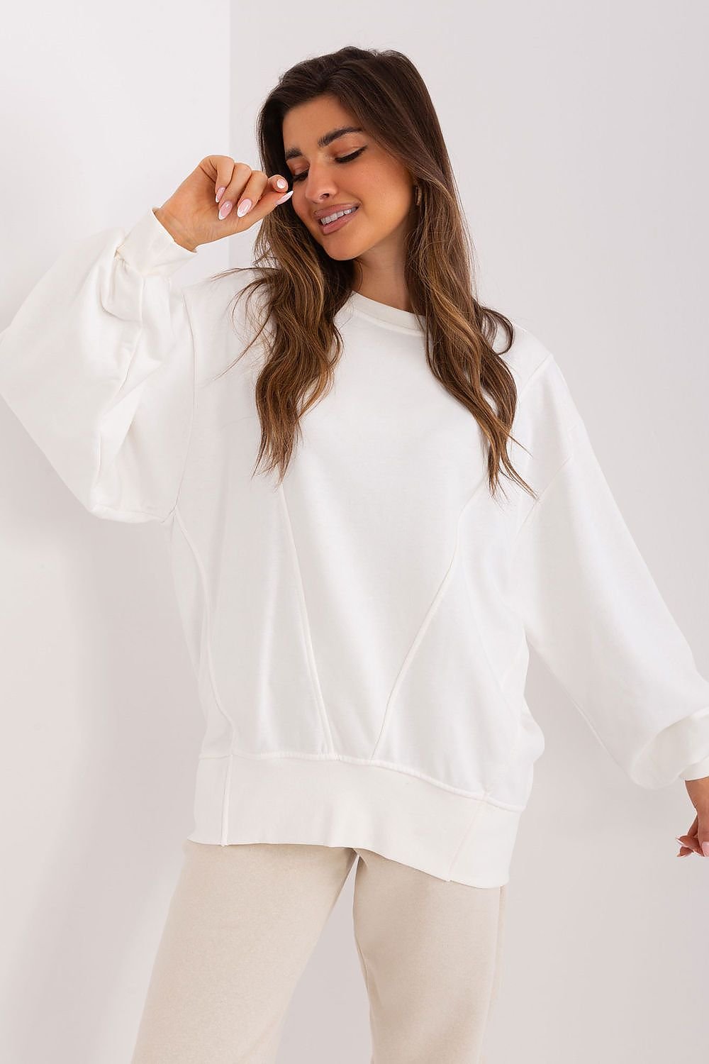 women_fashion - littlescollectionSweaterOversized Cotton Blend Baloon Sleeve Sweatshirt – Moda PolishMatterhorn_ProductId_216158