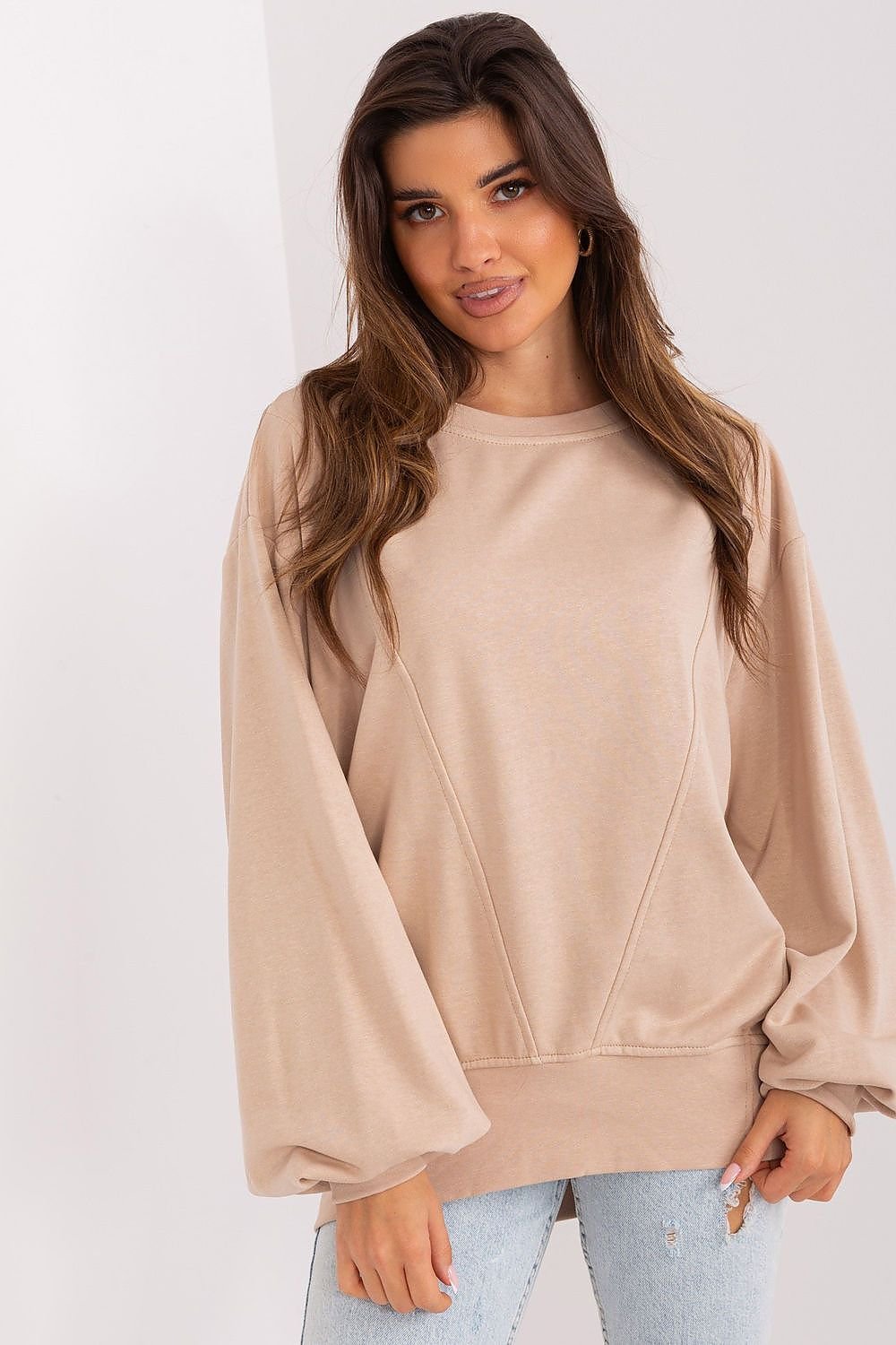 women_fashion - littlescollectionSweater Oversized Cotton Blend Balloon Sleeve Sweatshirt 