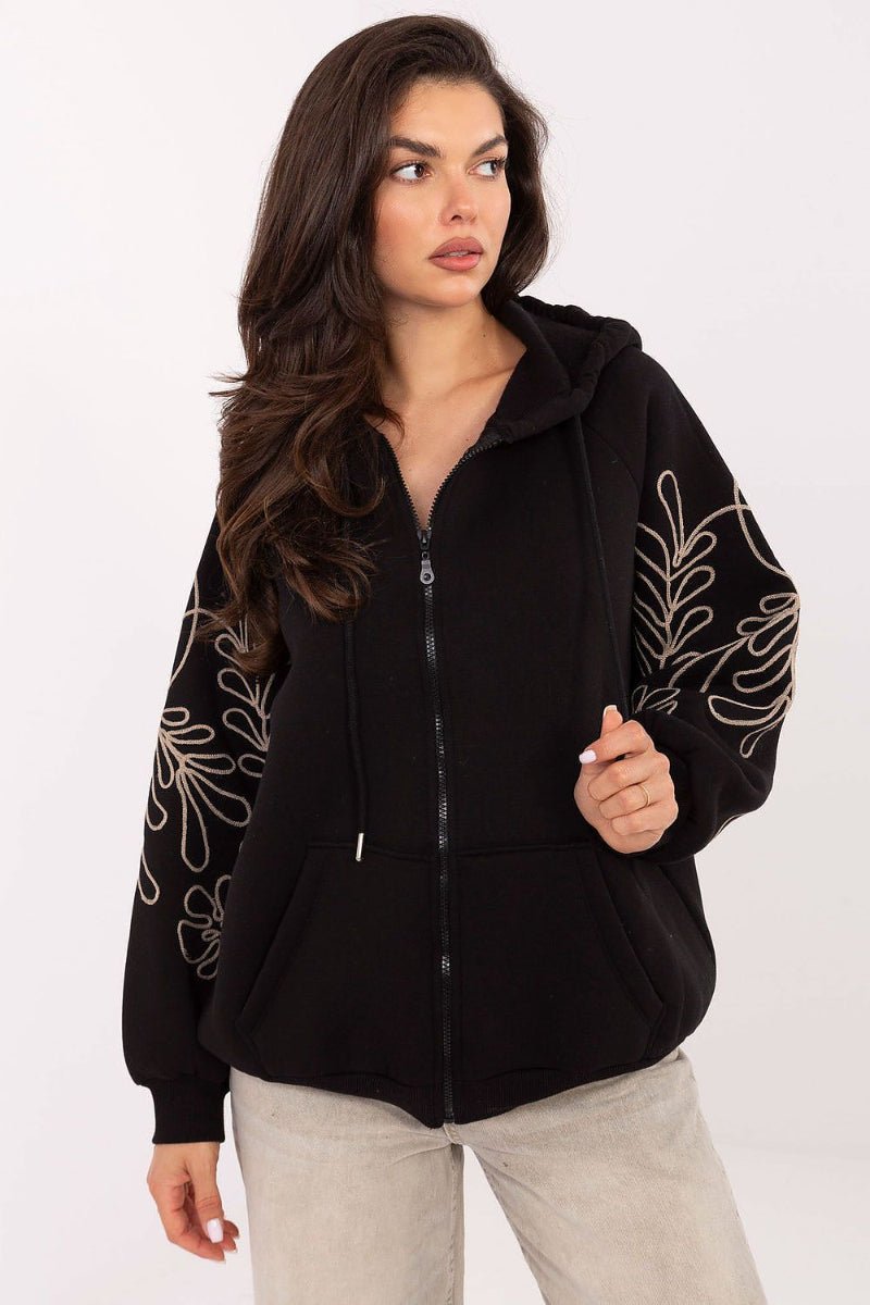women_fashion - littlescollectionSweaterEmbroidered Cotton Sweatshirt With HoodMatterhorn_Color_black