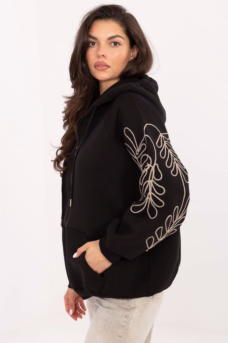 women_fashion - littlescollectionSweaterEmbroidered Cotton Sweatshirt With HoodMatterhorn_Color_black