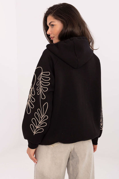 women_fashion - littlescollectionSweaterEmbroidered Cotton Sweatshirt With HoodMatterhorn_Color_black