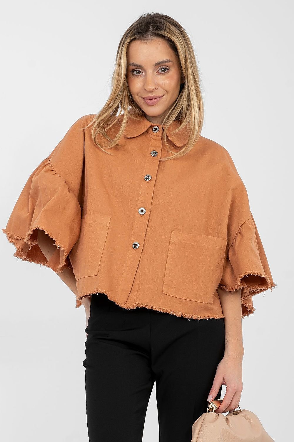 women_fashion - littlescollectionDenim JacketsDenim Cropped Ruffle Sleeve Cotton Jacket WomenMatterhorn_Color_blue