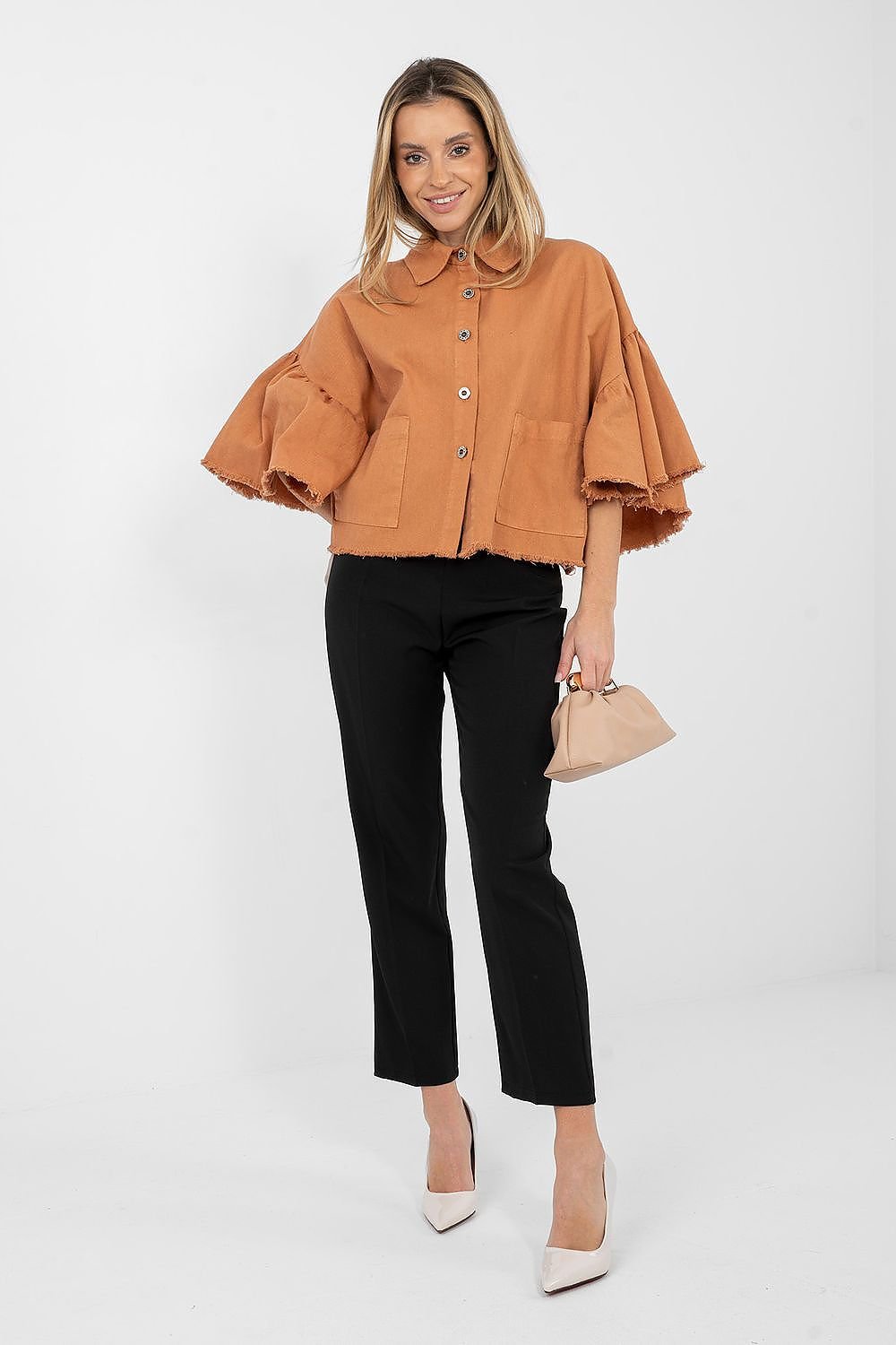 women_fashion - littlescollectionDenim JacketsDenim Cropped Ruffle Sleeve Cotton Jacket WomenMatterhorn_Color_blue