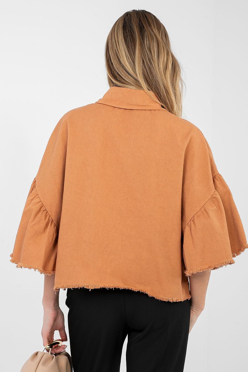 women_fashion - littlescollectionDenim JacketsDenim Cropped Ruffle Sleeve Cotton Jacket WomenMatterhorn_Color_blue