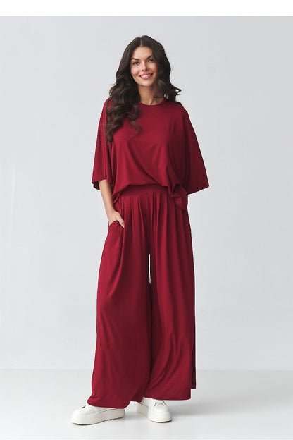 women_fashion - littlescollectionSetsLoose Blouse &amp; Wide - Leg Pants Set | Viscose Co - ordmatching set
