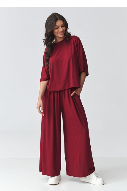 women_fashion - littlescollectionSetsLoose Blouse &amp; Wide - Leg Pants Set | Viscose Co - ordmatching set