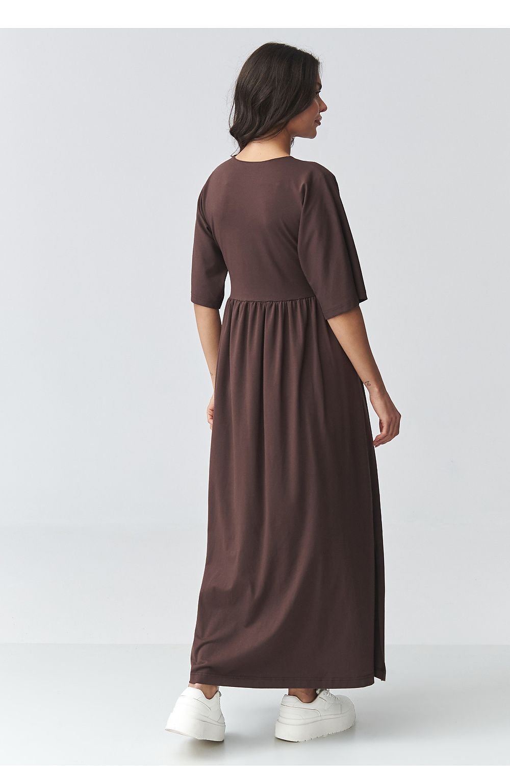 women_fashion - littlescollectionDressV - Neck Maxi Daydress | Waistline Cut Cotton Blendmaxi dress