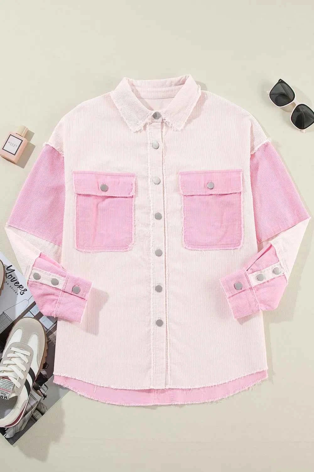 women_fashion - littlescollectionShacketTwo - Tone Colour Block Corduroy Cotton Shacket Womencolour block shacket