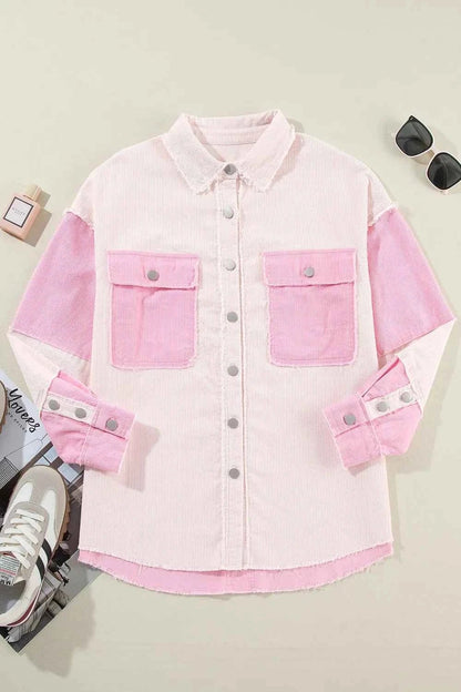 women_fashion - littlescollectionShacketTwo - Tone Colour Block Corduroy Cotton Shacket Womencolour block shacket