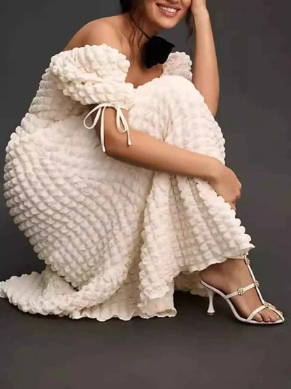 women_fashion - littlescollectionDressSweetheart Neck Puff Sleeve Vintage Textured DressShipping delay Feb 1 - Mar 1