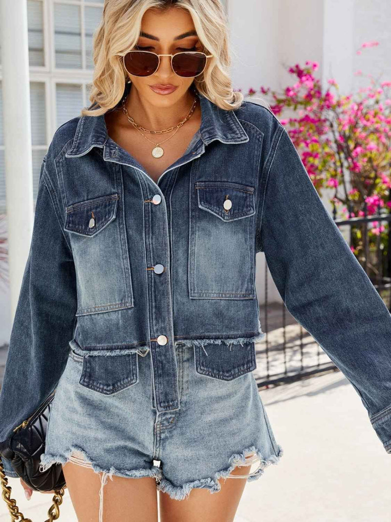 Cropped Denim Jacket with Pockets