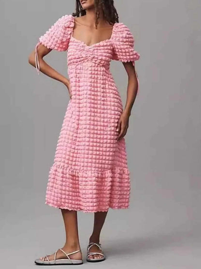 women_fashion - littlescollectionDressSweetheart Neck Puff Sleeve Vintage Textured DressShipping delay Feb 1 - Mar 1