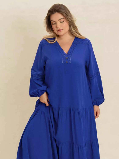 women_fashion - littlescollectionDressBohemian Tiered Maxi Dress Balloon Sleeves Plus Size Womenboho maxi dress