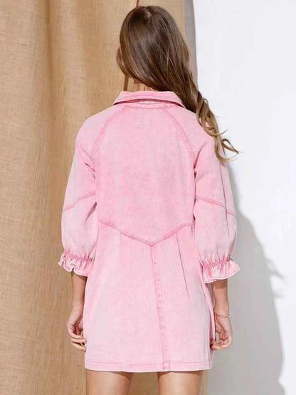 women_fashion - littlescollectionRuffled Cuff Button - Down Denim Dress