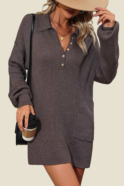 Collared Sweater Dress with Pockets