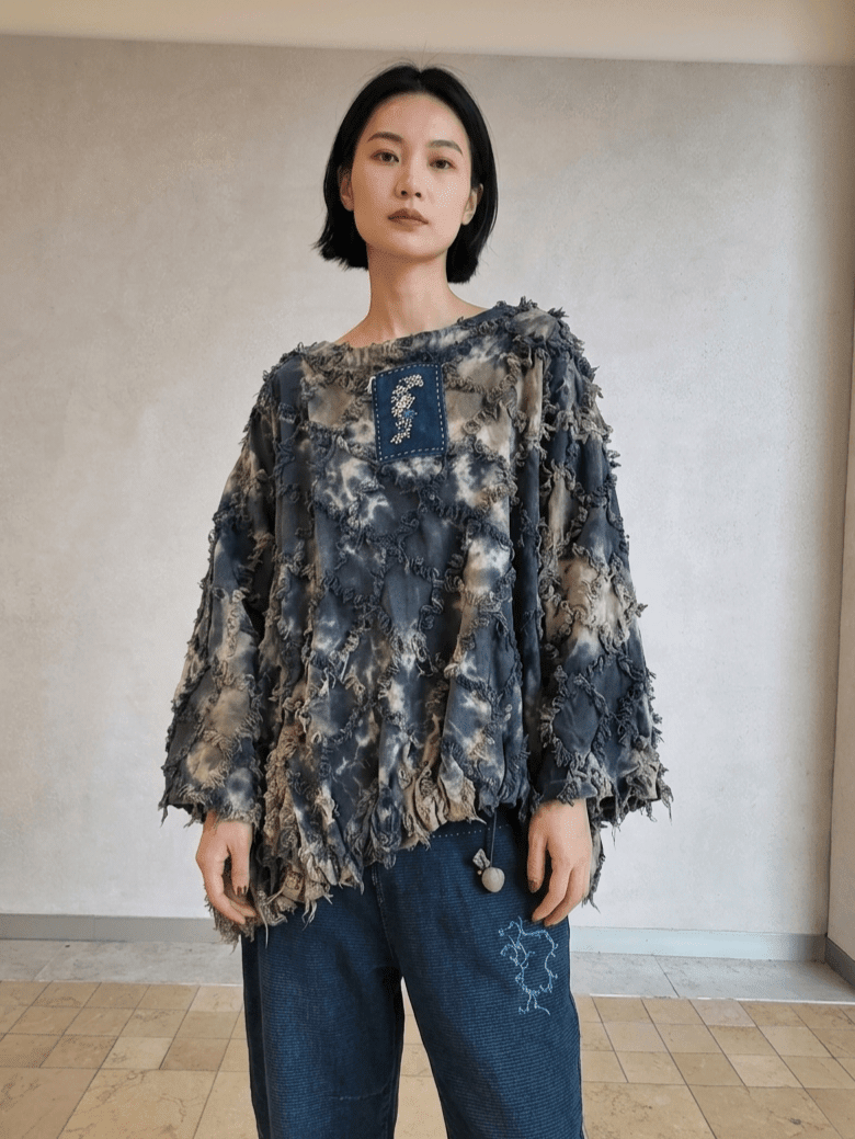 women_fashion - littlescollectionblouseVintage Linen Tie - Dye Long Sleeve Top Womenvintage linen blouse