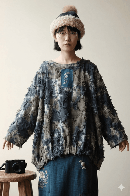 women_fashion - littlescollectionblouseVintage Linen Tie - Dye Long Sleeve Top Womenvintage linen blouse