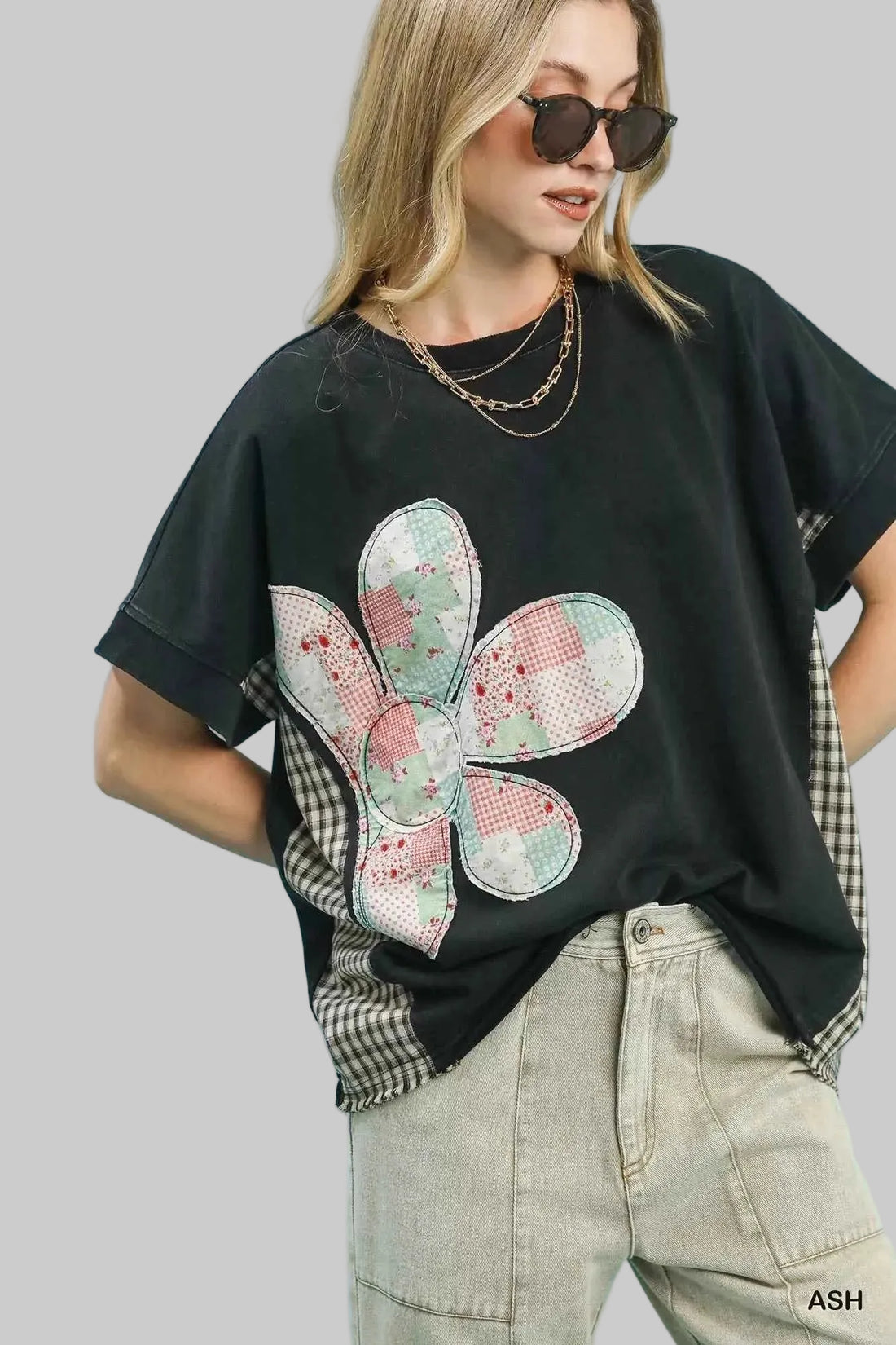 women_fashion - littlescollectionblouseUmgi Mineral Wash Patchwork Cotton French Terry Top