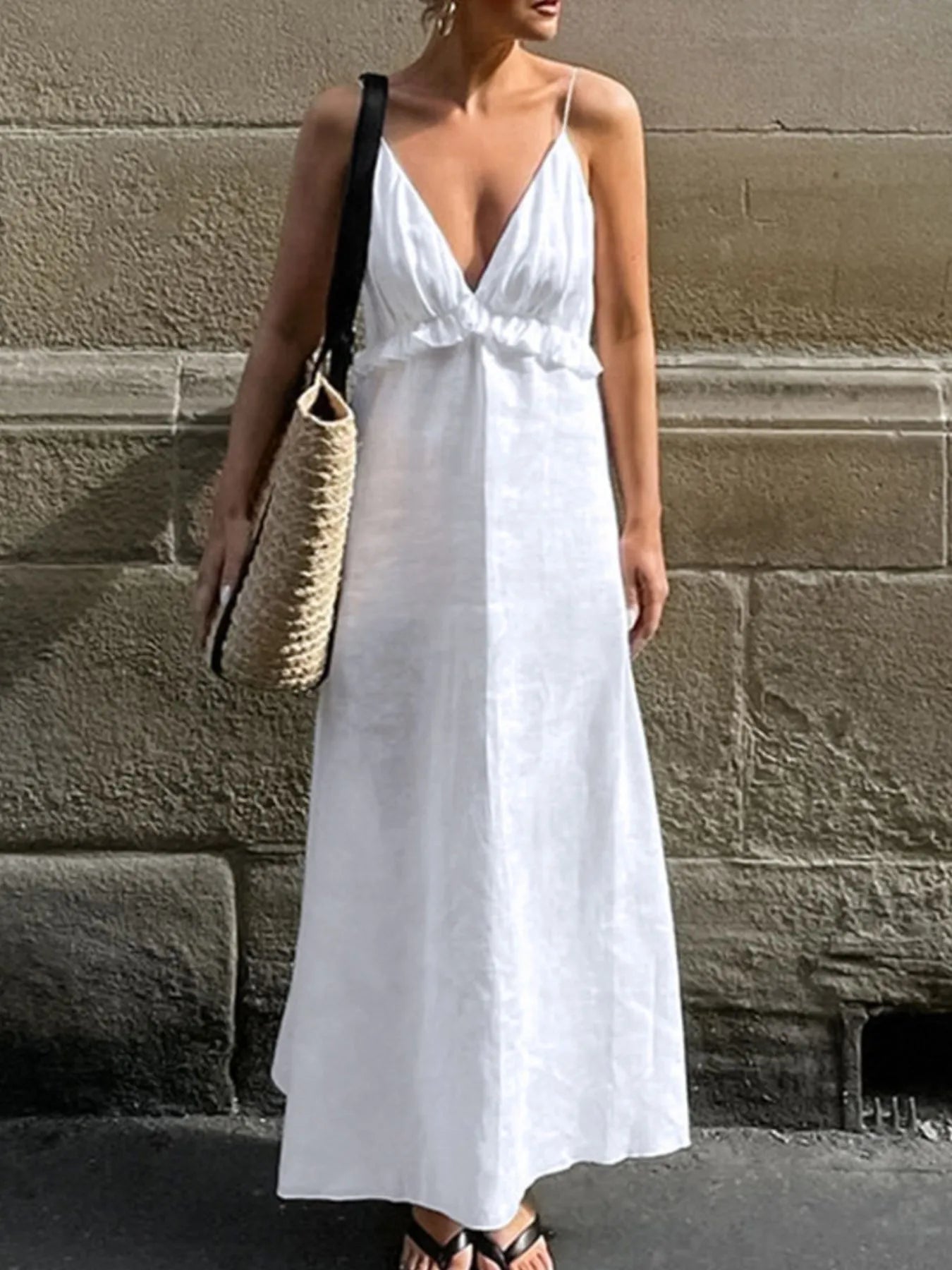 women_fashion - littlescollectionCotton dressRuffled White Cotton A - line Classic Maxi DressCotton flayer dress