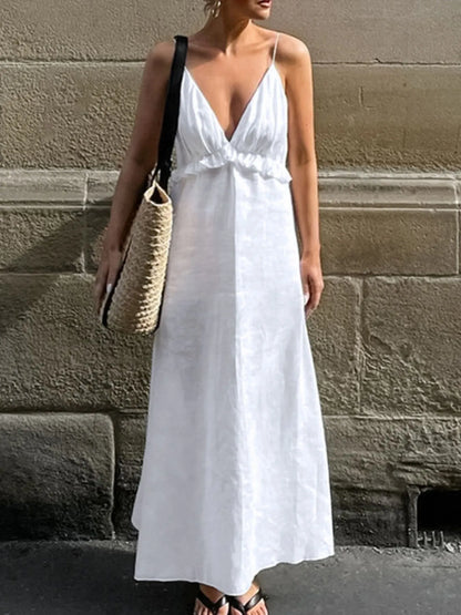 women_fashion - littlescollectionCotton dressRuffled White Cotton A - line Classic Maxi DressCotton flayer dress