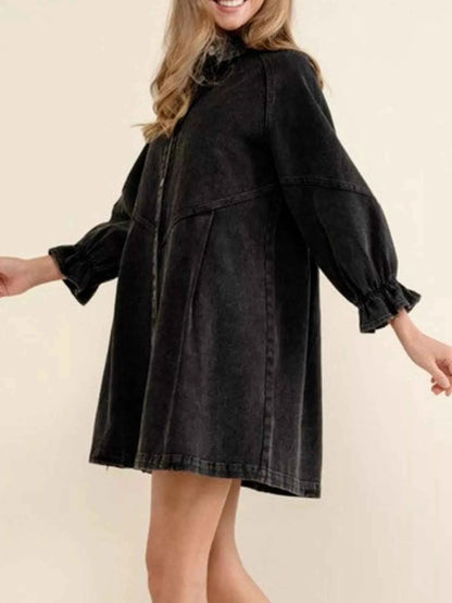 women_fashion - littlescollectionRuffled Cuff Button - Down Denim Dress