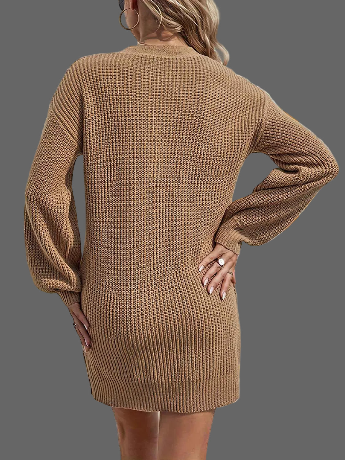 V-Neck Dropped Shoulder Mini Sweater Dress