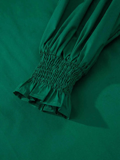 Puffy Flounce Sleeve Leopard Trim V Neck Blouse