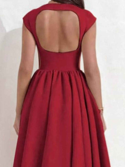 Backless A-Line Midi Dress Cap Sleeve Plus Size Women back