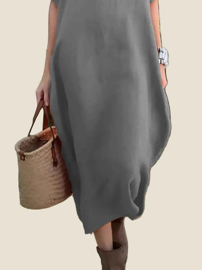 Boho Midi Dress Oversized Round Neck Casual Dress