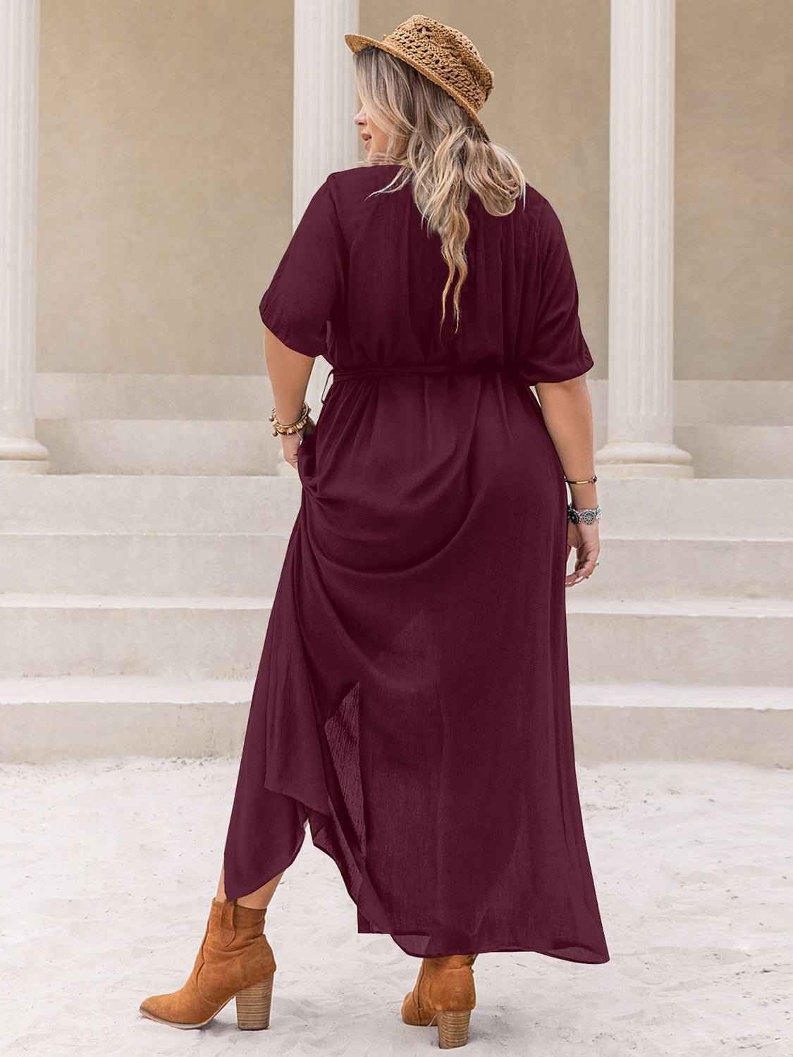 Plus Size Round Neck Slit Dress