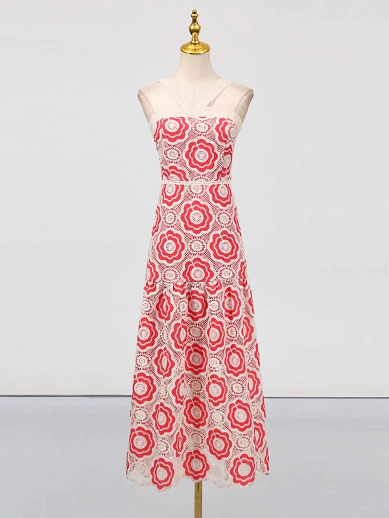 women_fashion - littlescollectionCotton dressLace Sleeveless Cotton Floral Print Tiered Long Dress