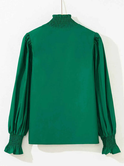 women_fashion - littlescollectionblousePuffy Flounce Sleeve Leopard Trim Green Cotton BlouseSYNZ