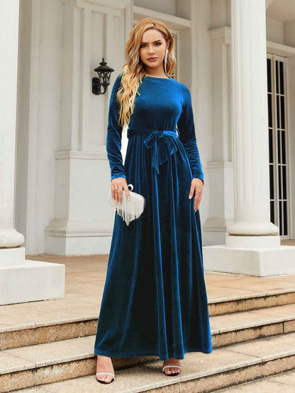 Tie Front Long Velvet Maxi Dress