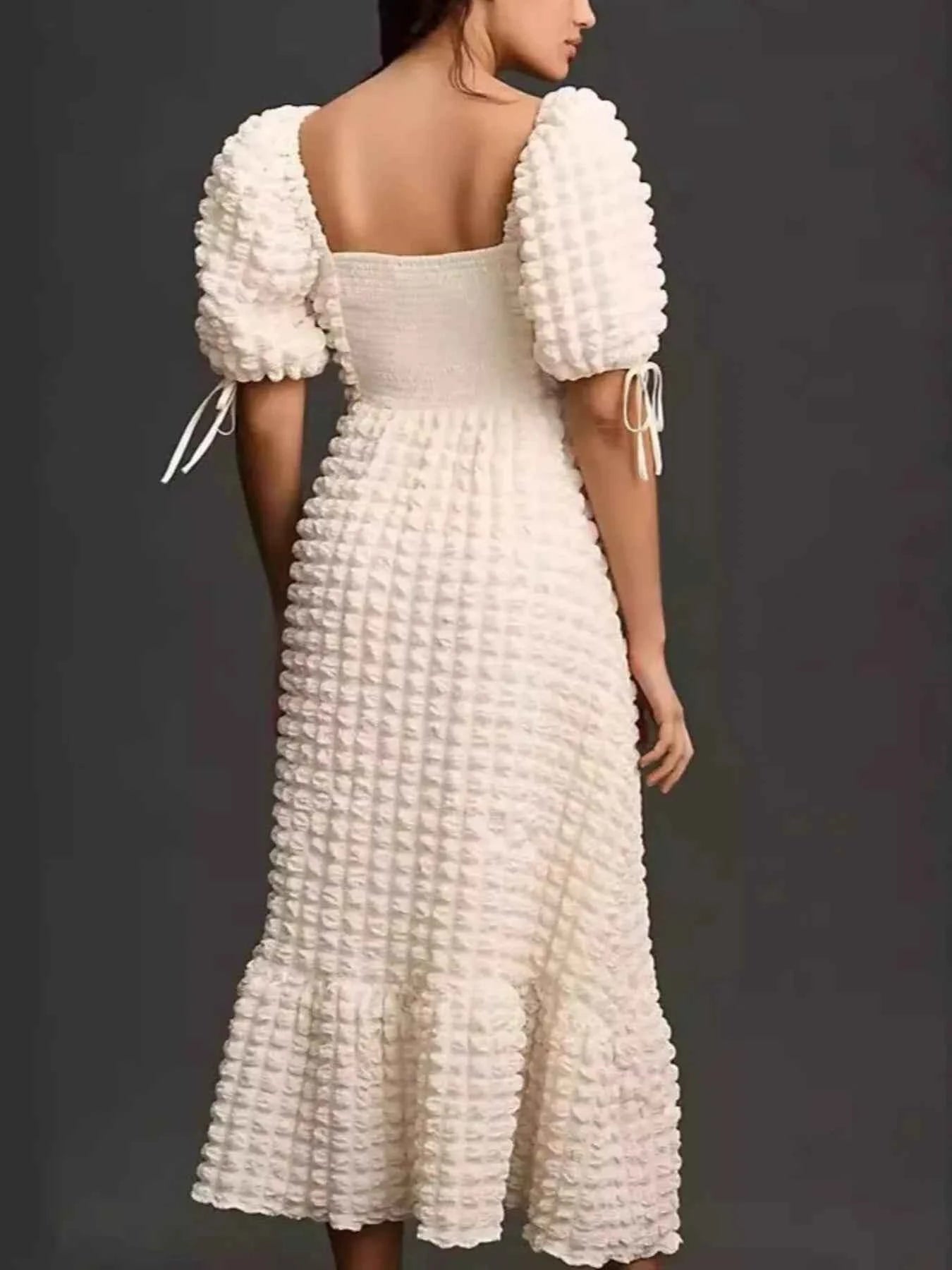 women_fashion - littlescollectionDressSweetheart Neck Puff Sleeve Vintage Textured DressShipping delay Feb 1 - Mar 1