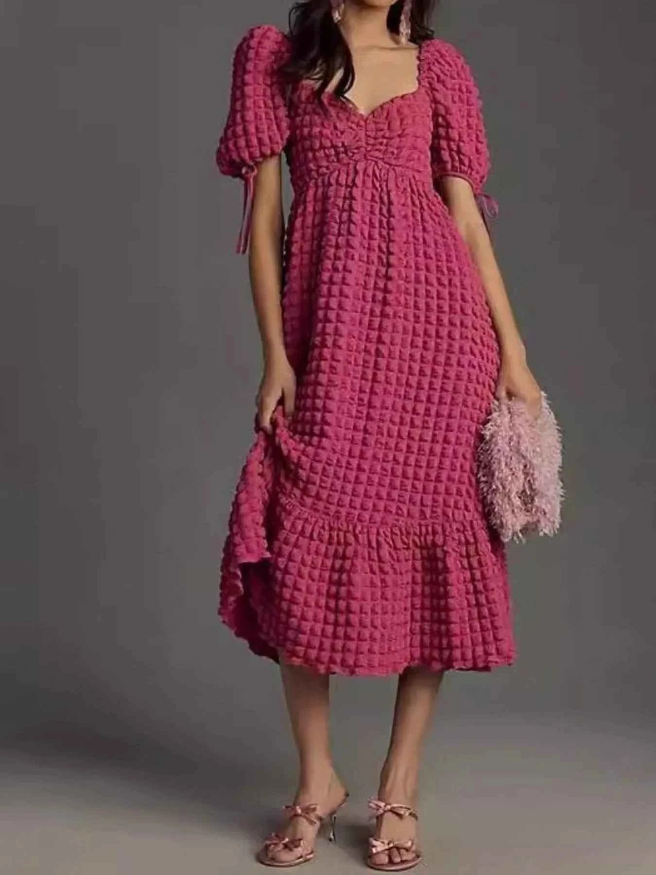 women_fashion - littlescollectionDressSweetheart Neck Puff Sleeve Vintage Textured DressShipping delay Feb 1 - Mar 1